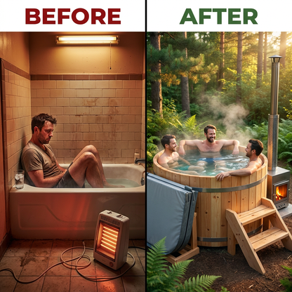 PEWSHTUB Pine Hot Tub and Ice Bath 4-5 Person with Wood-Fired Heater — Before & After