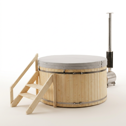 PEWSHTUB Pine Hot Tub and Ice Bath 4-5 Person with Wood-Fired Heater — Studio Shot